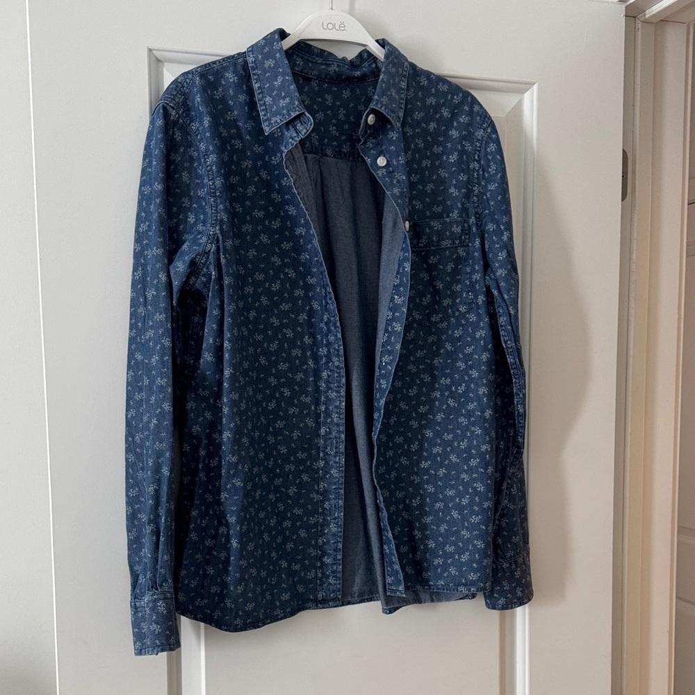 Women's Navy Blue Printed Button-Up Shirt